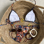 Damen Triangel-Bikini mit verstellbaren Trägern und animalischem Muster R&B