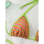 Damen Triangel-Bikini mit verstellbaren Bändern und fröhlichem Streifenmuster R&B