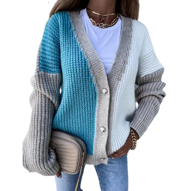 Damen Grobstrick-Knopfjacke im lässigen Oversized-Stil R&B