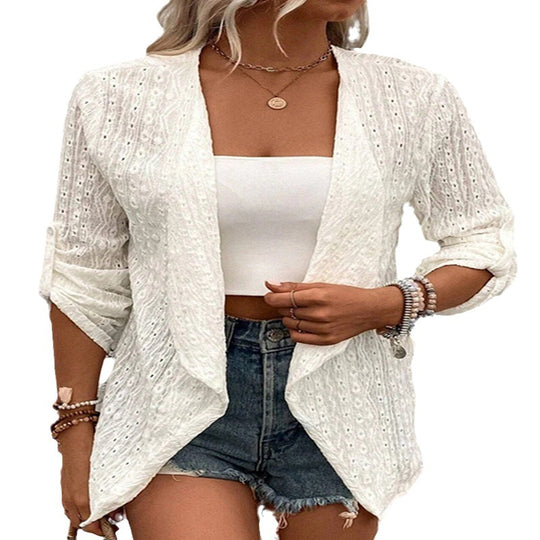 Damen Leichte Strickjacke mit asymmetrischem Schnitt und 3/4-Ärmeln R&B