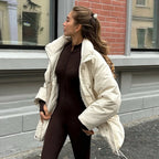 Damen Lässige Oversized-Daunenjacke mit Taillenzug R&B