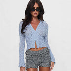 Damen Spitzenbluse mit V-Ausschnitt und floralen Details R&B