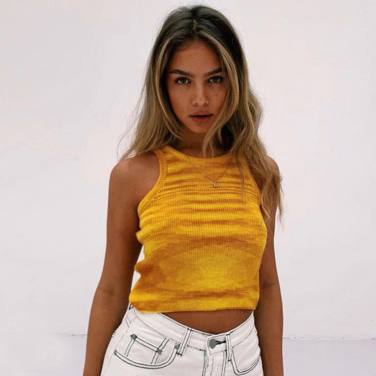 Damen modisches ärmelloses Strickoberteil mit grafischem Muster R&B