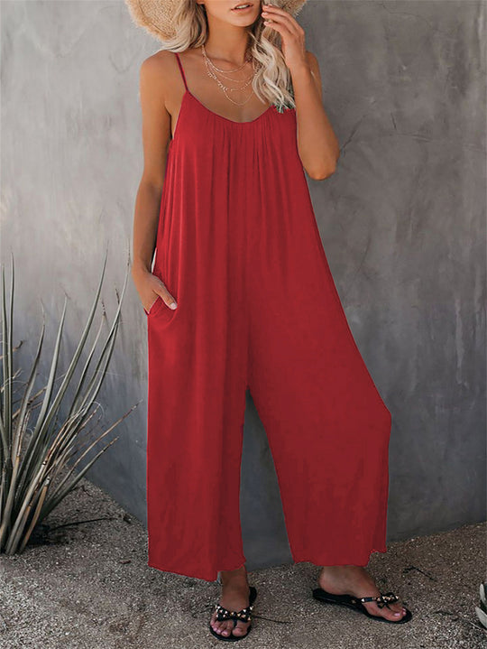 Damen Lässiger Sommer-Jumpsuit mit tiefem Ausschnitt und praktischen Taschen R&B