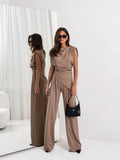 Damen elegant geschnittener Jumpsuit mit asymmetrischem Design und weitem Bein R&B