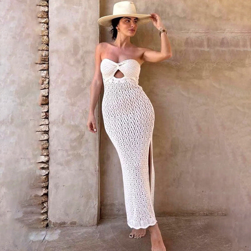 Damen gehäkeltes Maxikleid mit offener Rückenpartie R&B