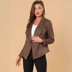 Damen modische Synthetiklederjacke mit offenem Schnitt und Taschen R&B
