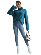 Damen Hochwertiger Strickpullover mit hohem Kragen und strukturiertem Design R&B