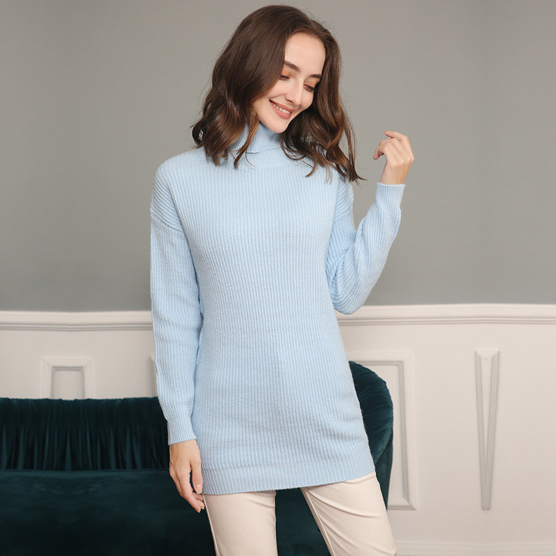 Damen Grobstrick Kleid mit hohem Kragen und weitem Schnitt