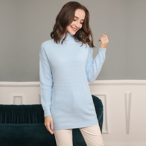 Damen Grobstrick Kleid mit hohem Kragen und weitem Schnitt R&B
