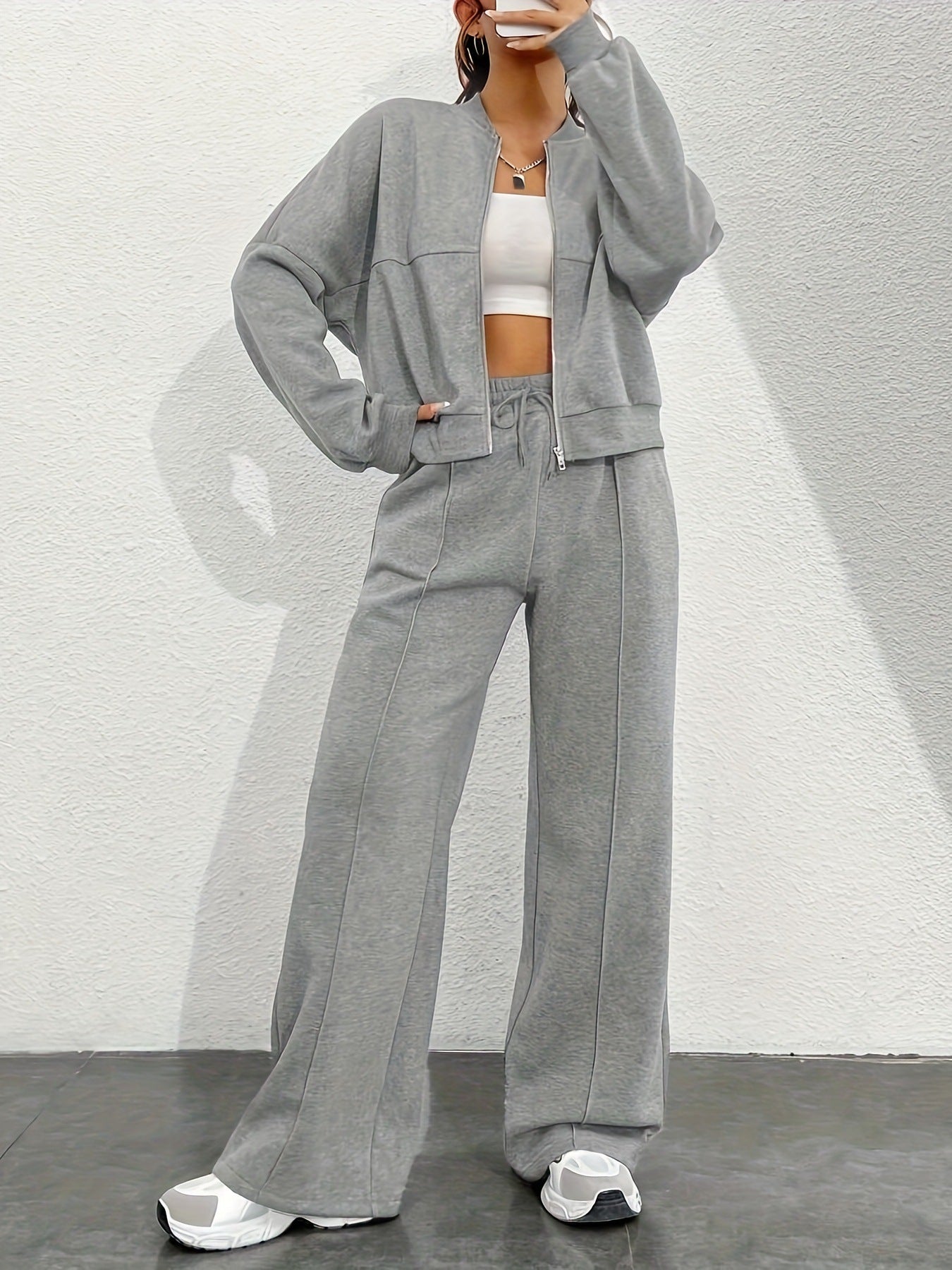 Damen lässiger Sweat-Anzug mit komfortablem Schnitt und praktischen Taschen