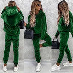 Damen luxuriöses Mikrofaser-Sportanzug mit Kapuze und Taschen