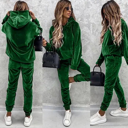 Damen luxuriöses Mikrofaser-Sportanzug mit Kapuze und Taschen R&B