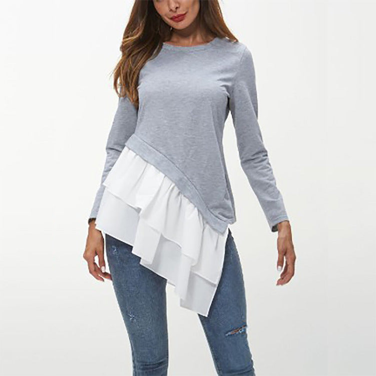 Damen asymmetrisches Sweatshirt mit gefächertem Rüschensaum R&B