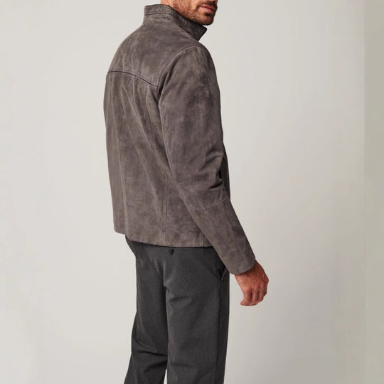 Herren elegante Wildlederjacke mit strukturiertem Design und praktischen Reißverschlusstaschen R&B