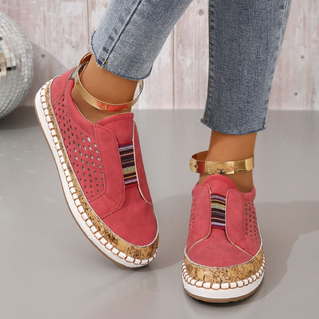 Damen luftige Slip-On Sneakers mit Kunstleder und Korksohle R&B