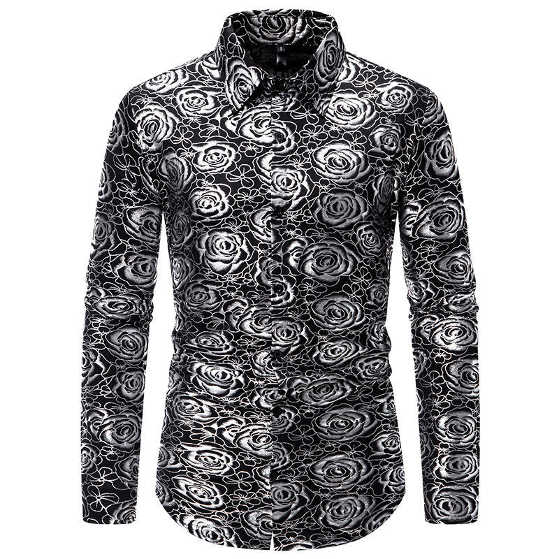 Herren Langarmhemd mit floralem Gold-Design R&B