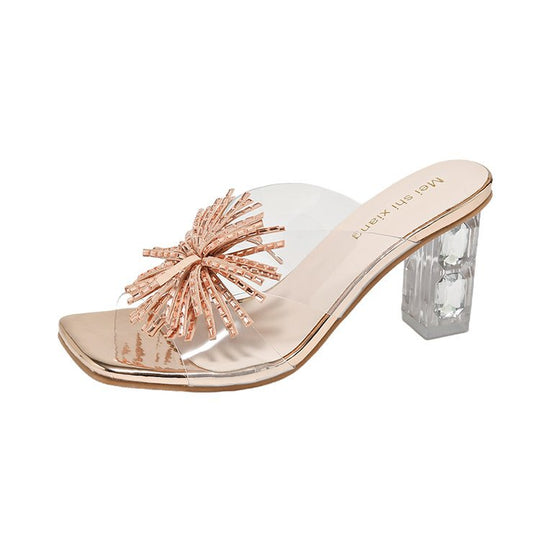 Damen glamouröse Mules mit funkelndem Blumenakzent R&B