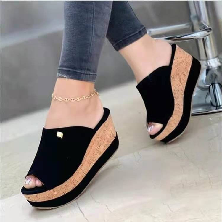 Damen Komfortable Keil-Sandalen mit offenem Zehenbereich und Korksohle R&B