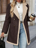 Damen Modische Oversized-Jacke mit Teddyfutter und doppelter Knopfleiste R&B