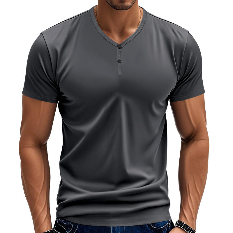 Herren Kurzarm Henley-T-Shirt mit strukturiertem V-Ausschnitt R&B