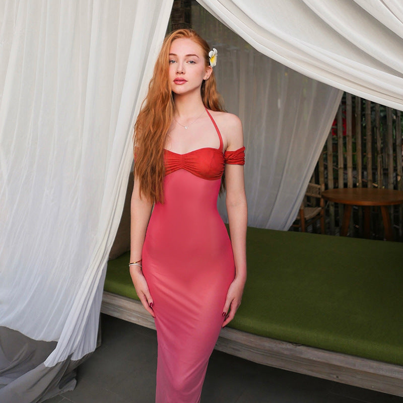 Damen Maxikleid mit elegantem Halterdesign und floralem Akzent R&B