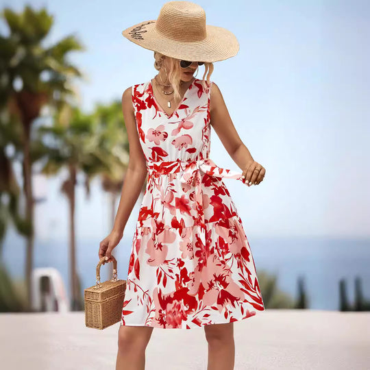 Damen Blumenkleid mit tailliertem Schnitt und schwingendem Rock R&B