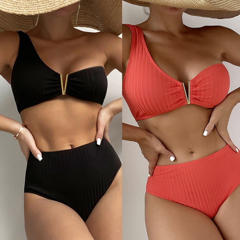 Damen Hochtaillierter Bikini mit asymmetrischem Design R&B