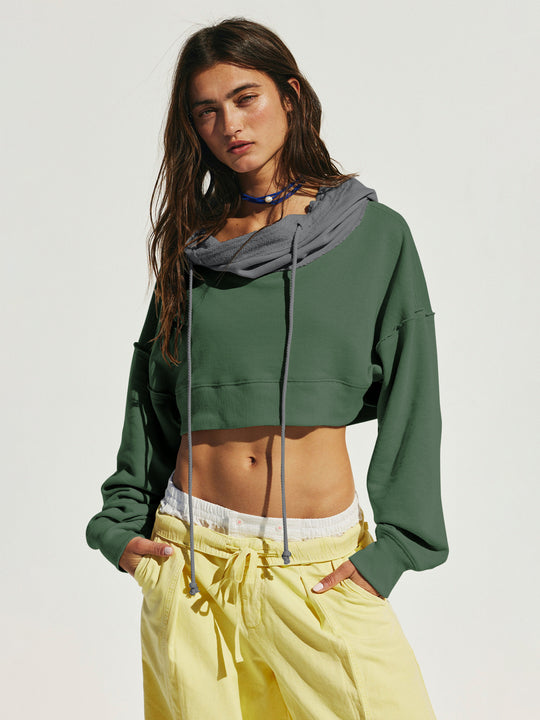 Damen cropped Sweatshirt mit lässigem Schnitt und Kängurutasche R&B