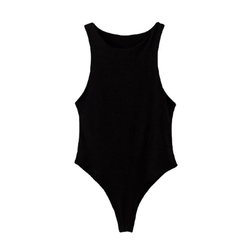 Damen sportlicher Einteiler mit hohen Beinausschnitten und rundem Halsausschnitt R&B