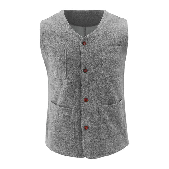 Herren nan Wollmischung-Weste mit V-Ausschnitt, aufgesetzten Taschen und Netzfutter R&B