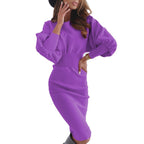 Damen Strickkleid mit Puffärmeln und taillierter Silhouette