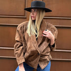 Damen Oversize Wildlederjacke mit modernem Schnitt und praktischen Taschen R&B