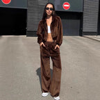 Damen bequemer Sportanzug mit lockerer Passform und Kapuzenjacke R&B