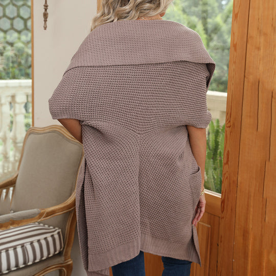 Damen lässiger Strickmantel mit praktischen Taschen und offener Front R&B