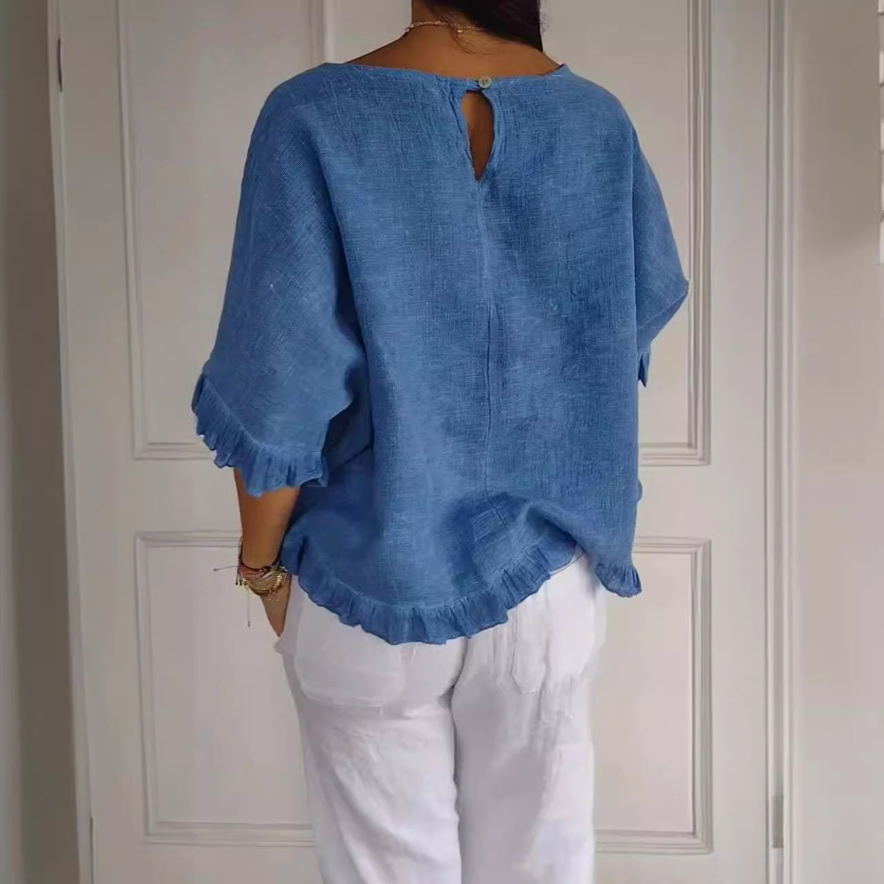 Damen lässige Bluse mit Rüschensaum R&B