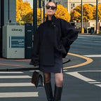 Damen Lässige Wolldecke-Jacke mit hohem Kragen und Knopfverschluss R&B
