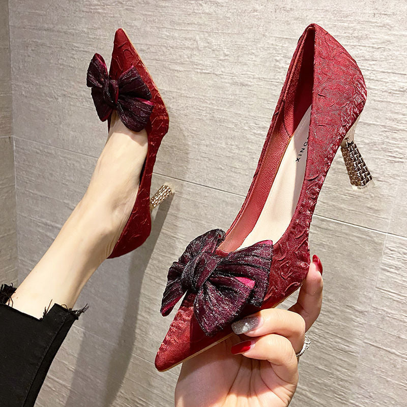 Damen elegante Pumps mit Schleifen-Detail und funkelndem Absatz R&B