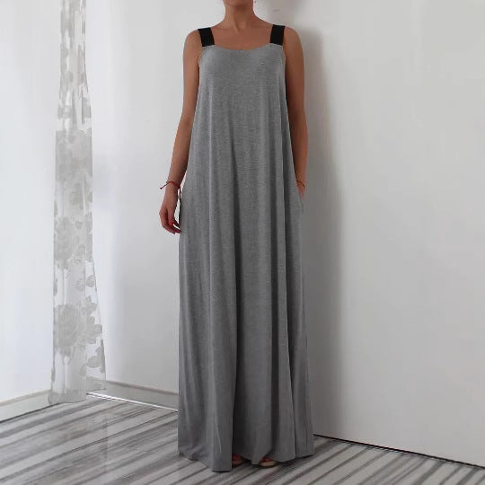 Damen luftiges Maxikleid mit verstellbaren Trägern und Taschen R&B
