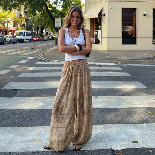 Damen weite Couture-Hosen mit elegantem Druck und elastischem Taillenbund R&B