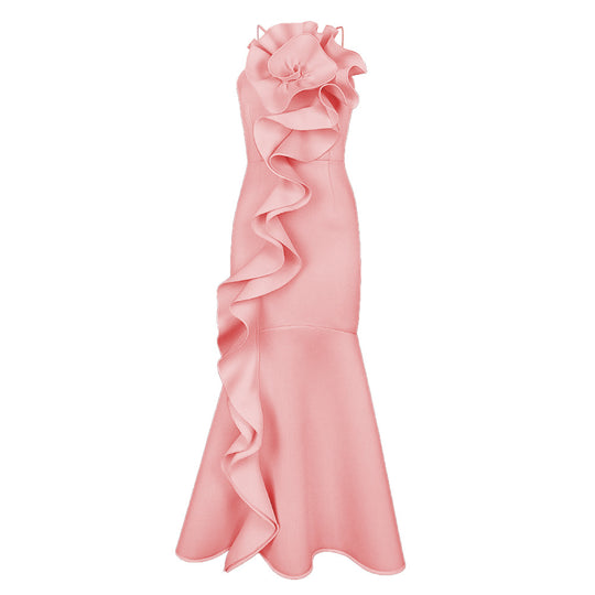 Damen elegantes Abendkleid mit asymmetrischen Rüschen R&B