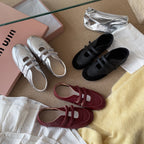 Damen Ballerina-Schuhe im modernen Metallic-Look mit doppeltem Riemchen R&B