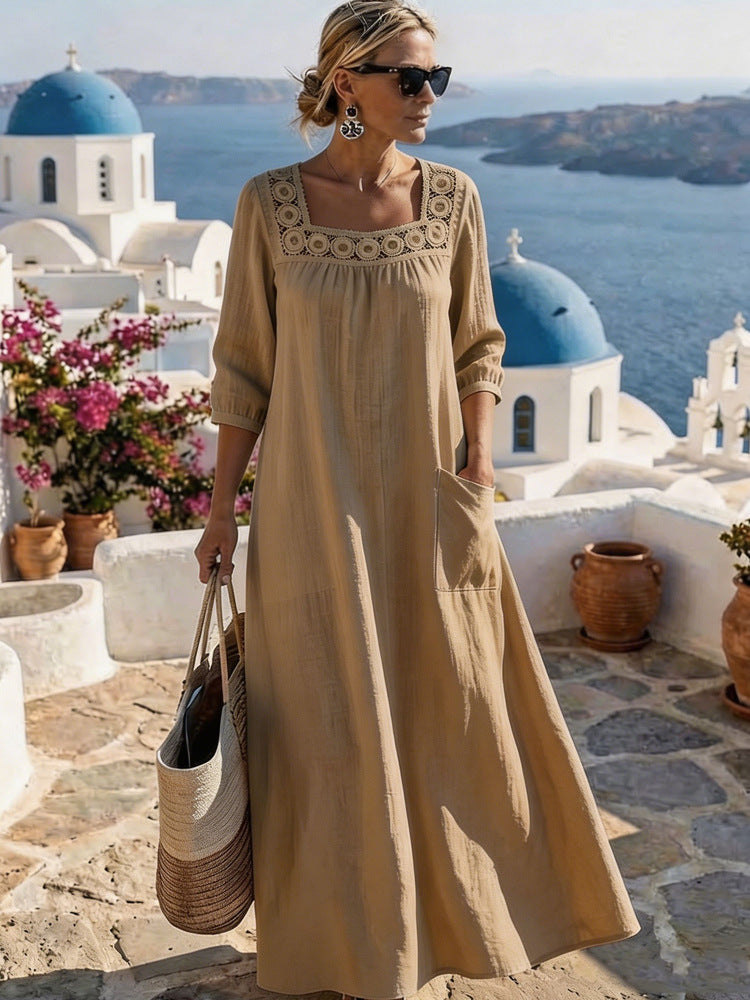 Damen Maxikleid mit elegantem Rundhalsausschnitt und praktischen Taschen R&B