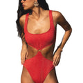 Damen Einteiliger Badeanzug mit funkelnden Cut-Outs und elegantem Ringdetail R&B