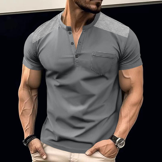 Herren Kurzarm-Henley-Shirt mit strukturiertem Design und praktischen Knöpfen R&B