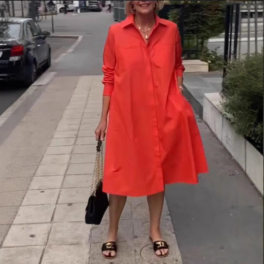 Damen nan Oversize-Popeline Swing-Hemdkleid mit verdeckter Knopfleiste, Eingrifftaschen und krempelbaren Ärmeln R&B