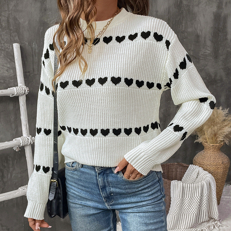 Damen Strickpullover mit Herzmuster und Rundhalsausschnitt R&B