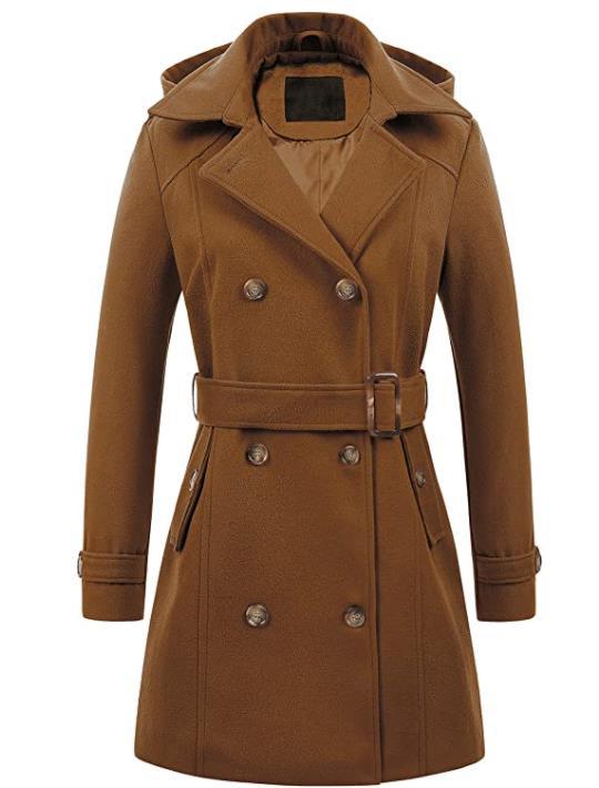 Damen eleganter Peacoat mit doppelter Knopfleiste und Taillengürtel R&B