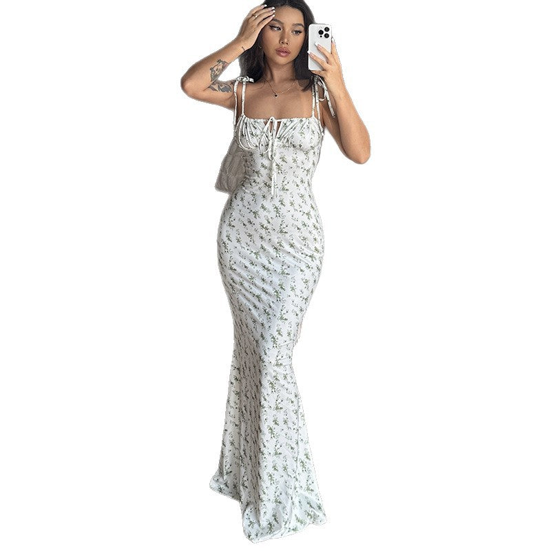 Damen Maxikleid mit zarten Blumenmustern und verstellbaren Spaghettiträgern R&B