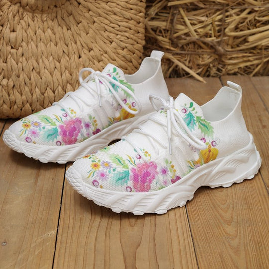 Damen modische Sneakers mit floralem Design und atmungsaktiver Textiloberfläche R&B